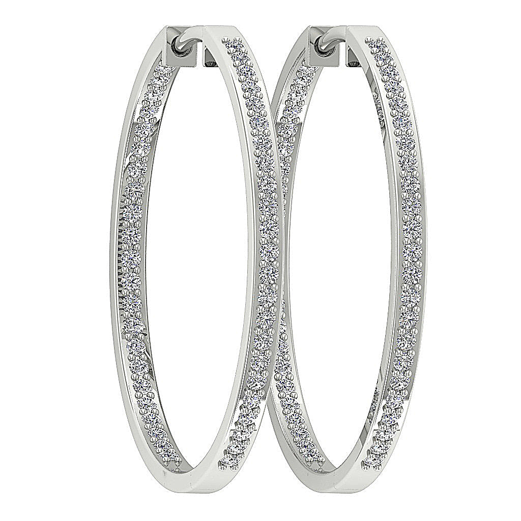 The Parker Natural Diamond In Outside Hoops Earring 1.20 Inch 14K Solid White Gold