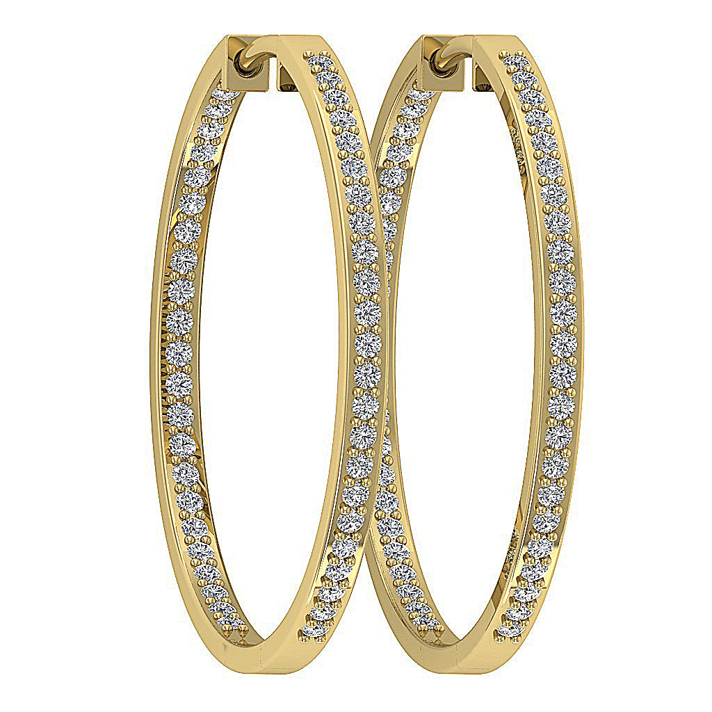 The Parker Natural Diamond In Outside Hoops Earring 1.20 Inch 14K Solid White Gold