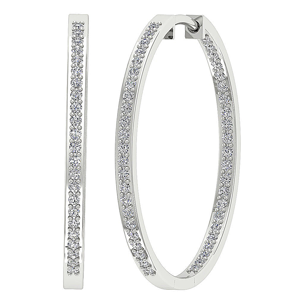 The Parker Natural Diamond In Outside Hoops Earring 1.20 Inch 14K Solid White Gold