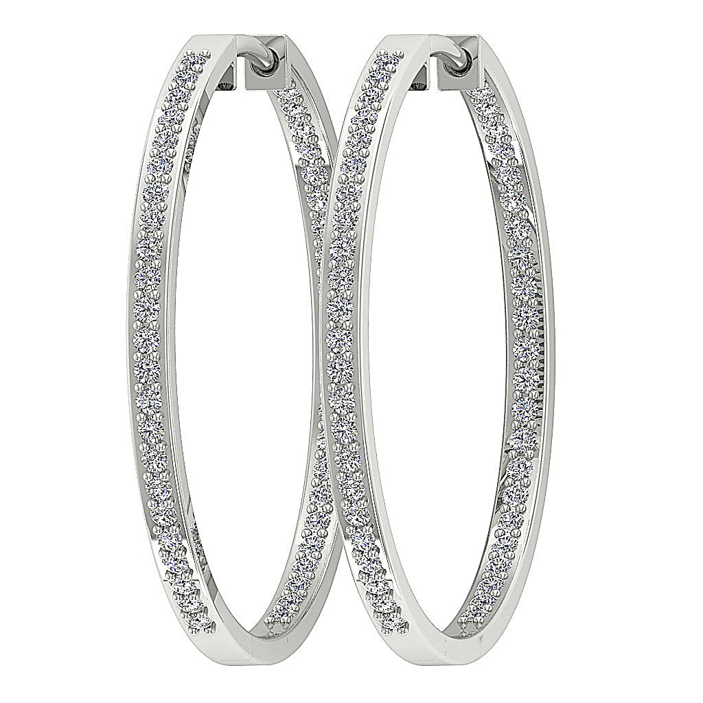 The Parker Natural Diamond In Outside Hoops Earring 1.20 Inch 14K Solid White Gold