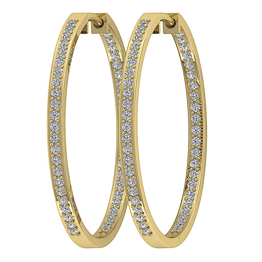 The Parker Natural Diamond In Outside Hoops Earring 1.20 Inch 14K Solid White Gold