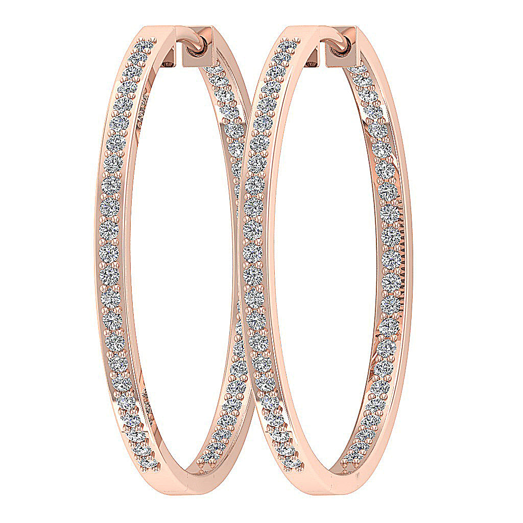 The Parker Natural Diamond In Outside Hoops Earring 1.20 Inch 14K Solid White Gold