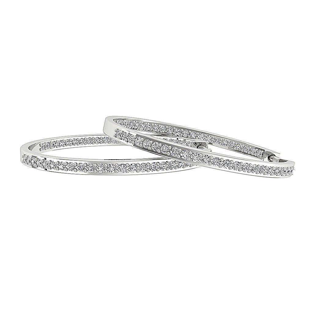 The Parker Natural Diamond In Outside Hoops Earring 1.20 Inch 14K Solid White Gold