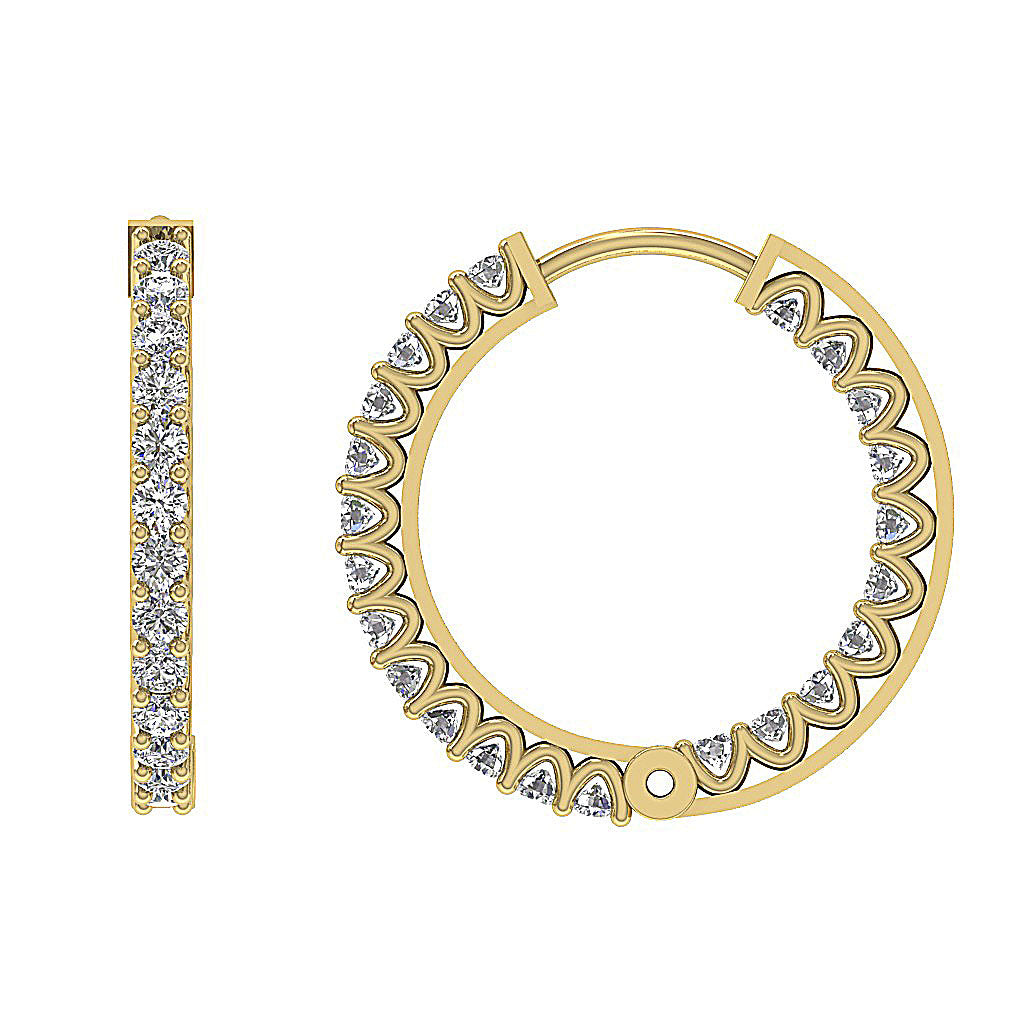 The Thiago Designer Prong Set Natural Diamond 14K Yellow Gold Hoops Earring 0.60 Inch