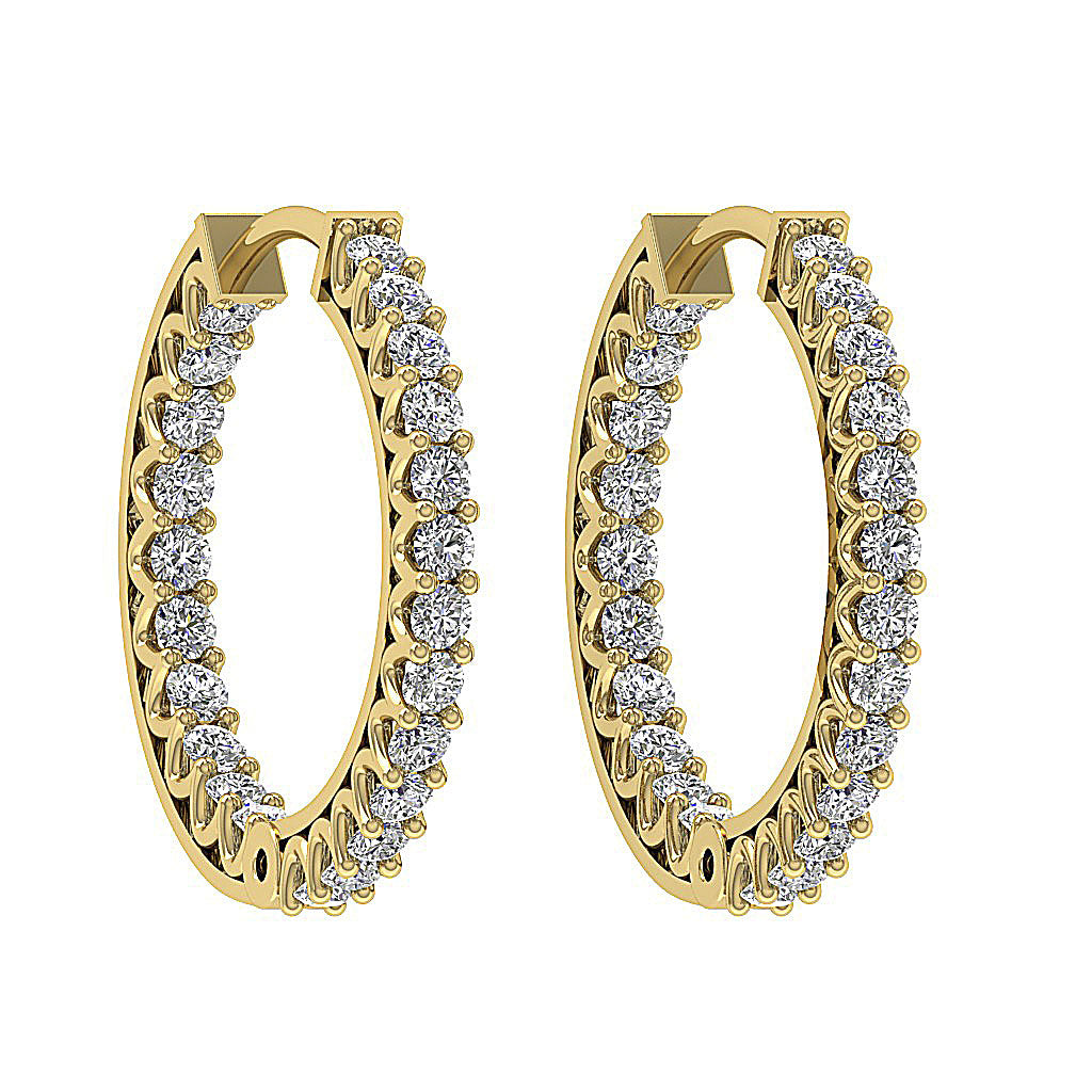The Thiago Designer Prong Set Natural Diamond 14K Yellow Gold Hoops Earring 0.60 Inch