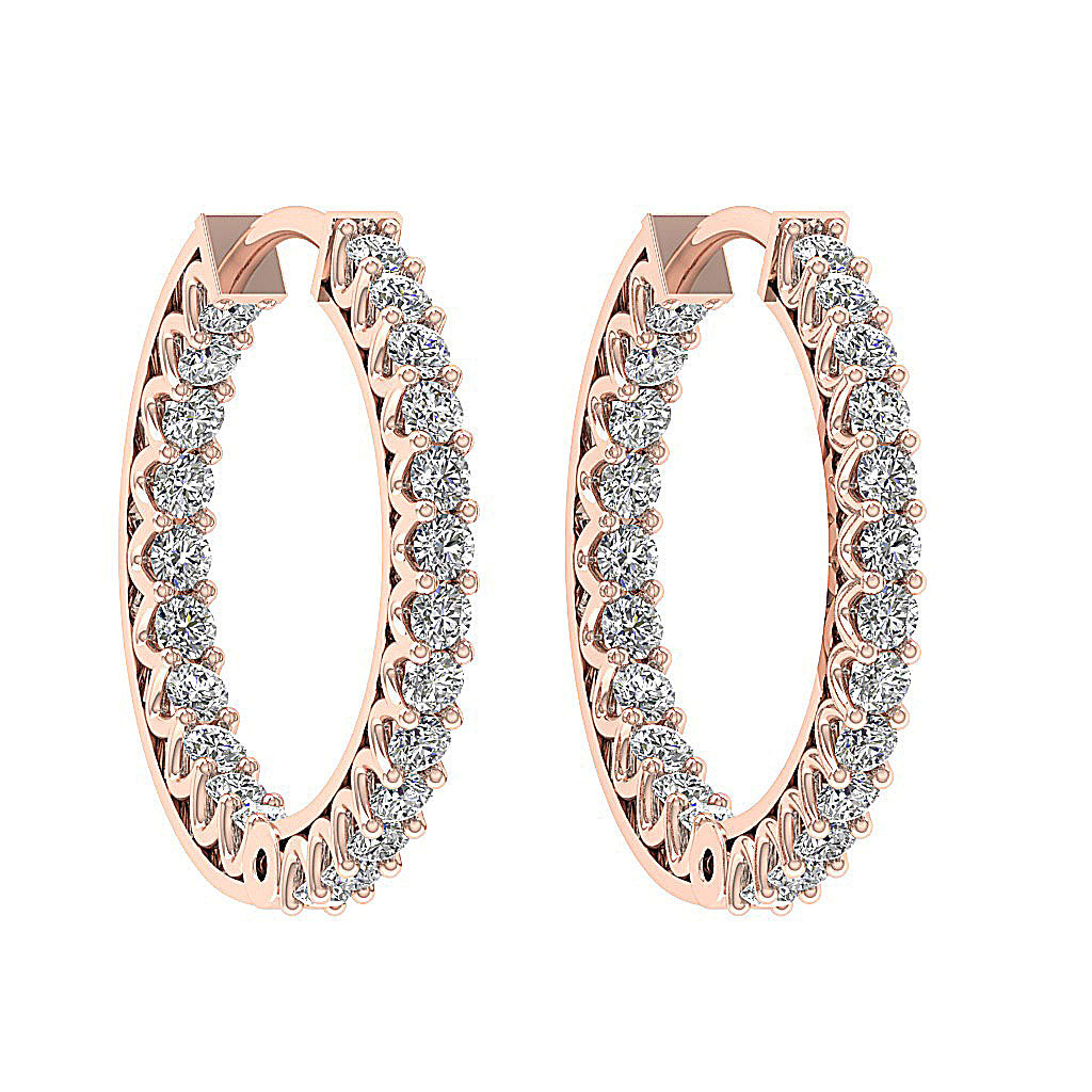 The Thiago Designer Prong Set Natural Diamond 14K Yellow Gold Hoops Earring 0.60 Inch