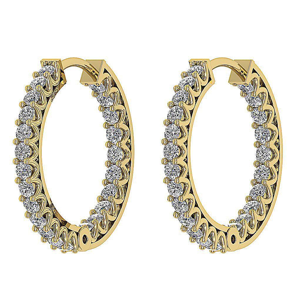 The Thiago Designer Prong Set Natural Diamond 14K Yellow Gold Hoops Earring 0.60 Inch
