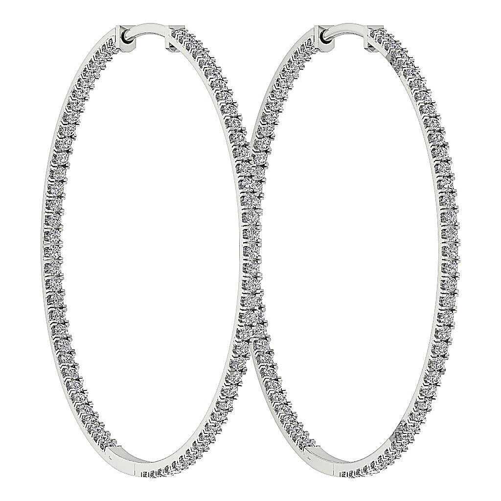 Pave Set Inside Outside Hoop Anniversary Earrings Round Diamond VVS1/VS1/SI1/I1 1.50 Ct 18k/14k White Yellow Rose Gold