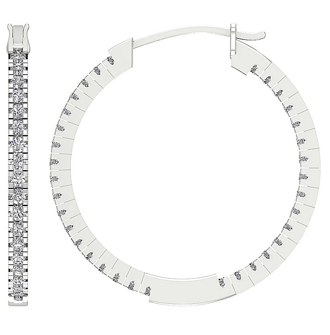 The Ryder 14K White Gold 1.20 Inch Hoop Earring Inout Side Round Diamond Prong Set