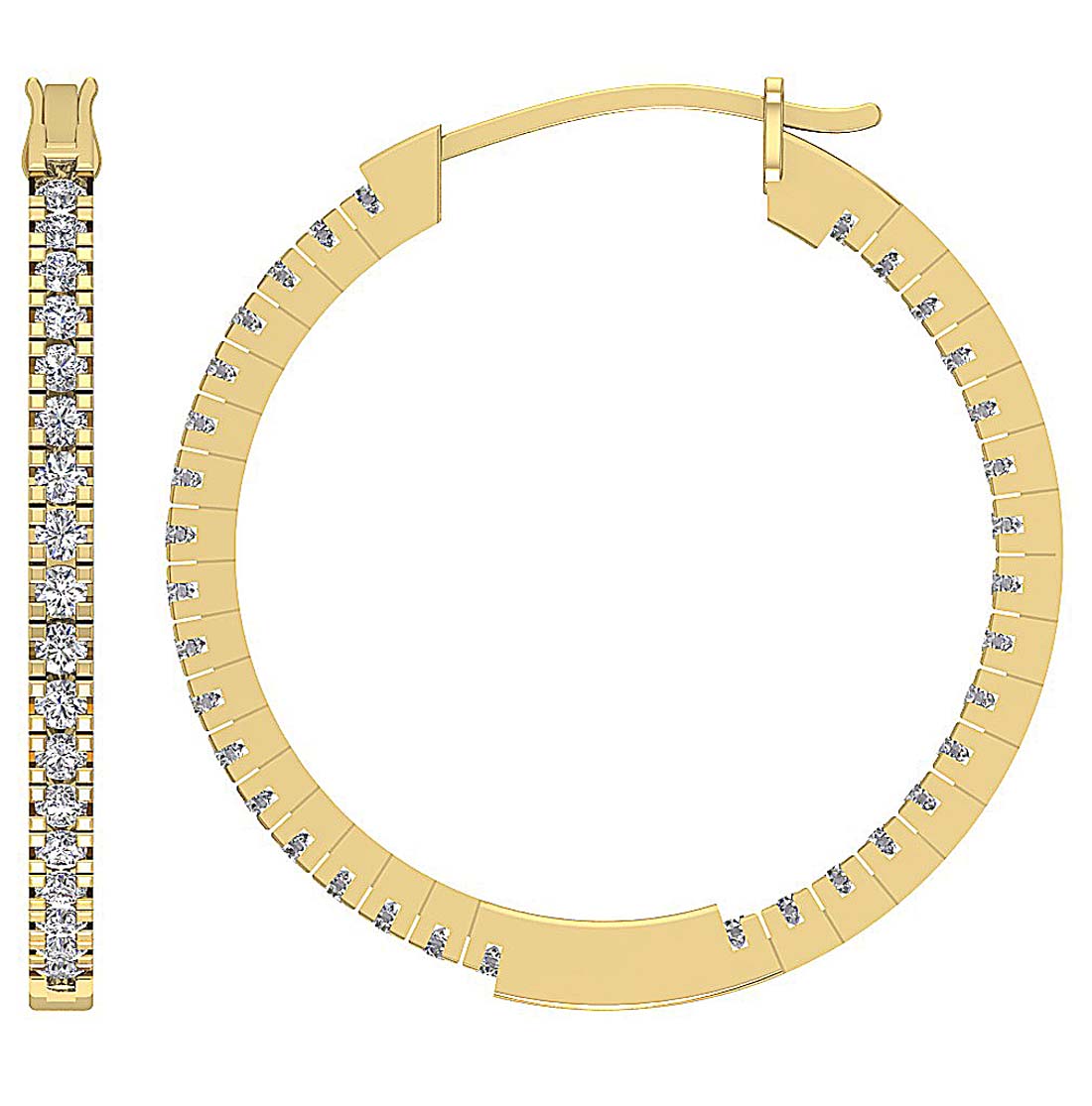 The Ryder 14K White Gold 1.20 Inch Hoop Earring Inout Side Round Diamond Prong Set