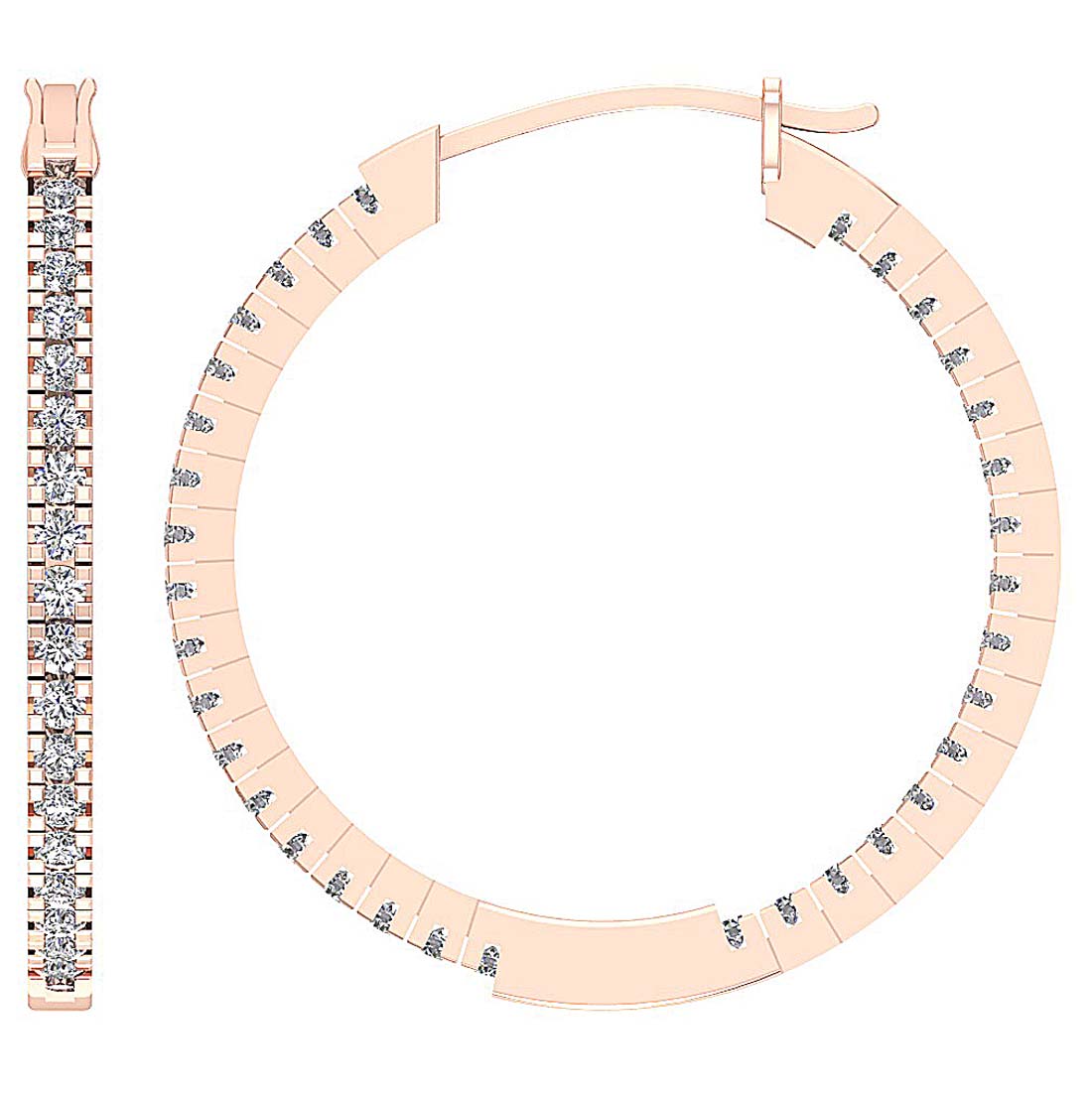 The Ryder 14K White Gold 1.20 Inch Hoop Earring Inout Side Round Diamond Prong Set