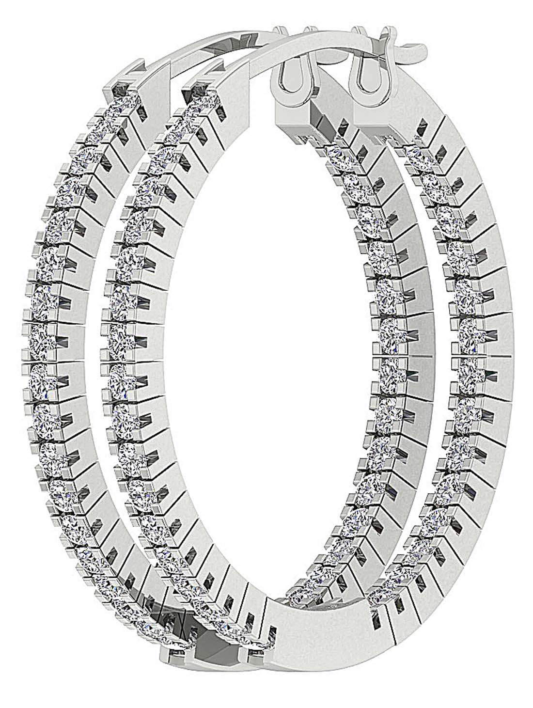 The Ryder 14K White Gold 1.20 Inch Hoop Earring Inout Side Round Diamond Prong Set