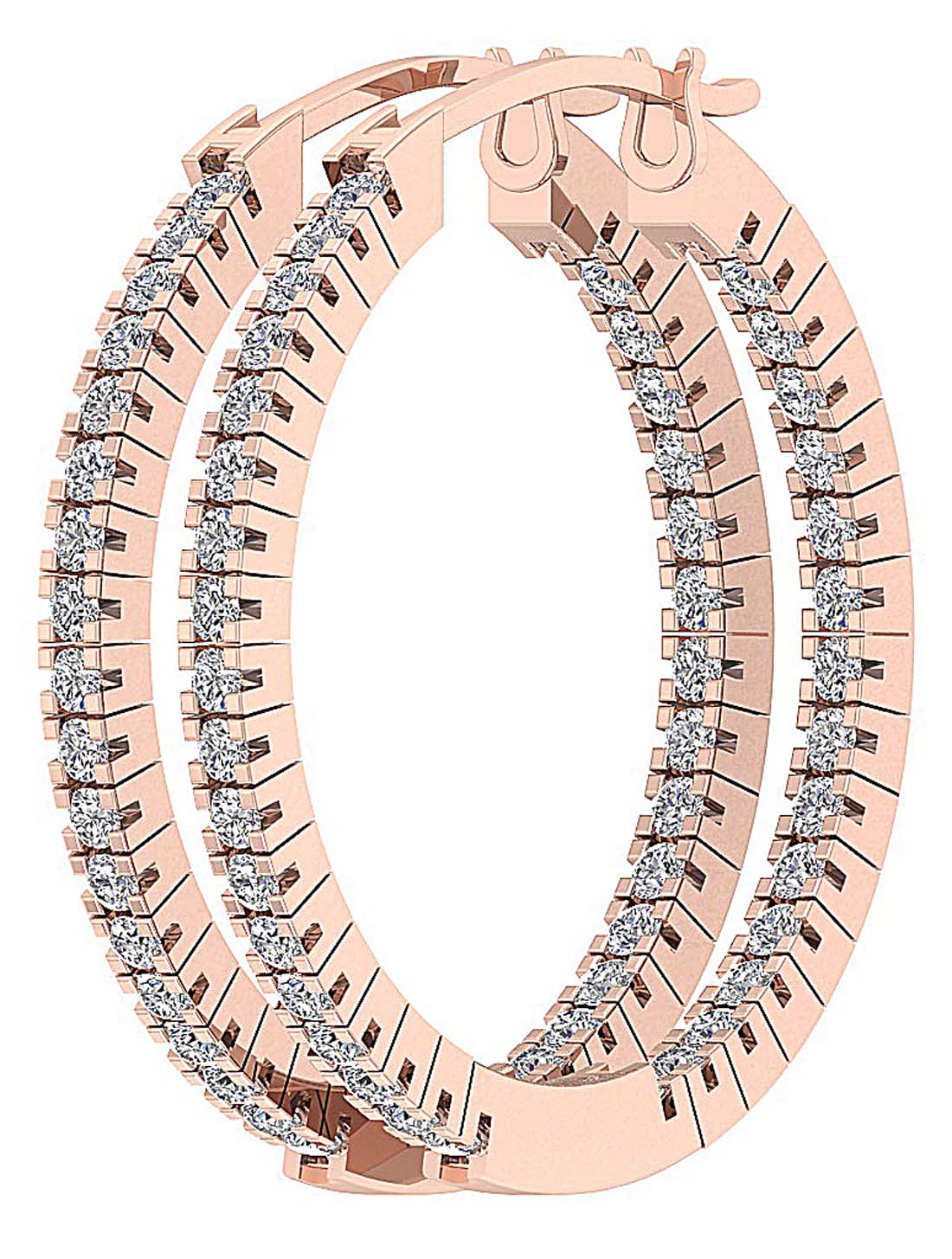 The Ryder 14K White Gold 1.20 Inch Hoop Earring Inout Side Round Diamond Prong Set