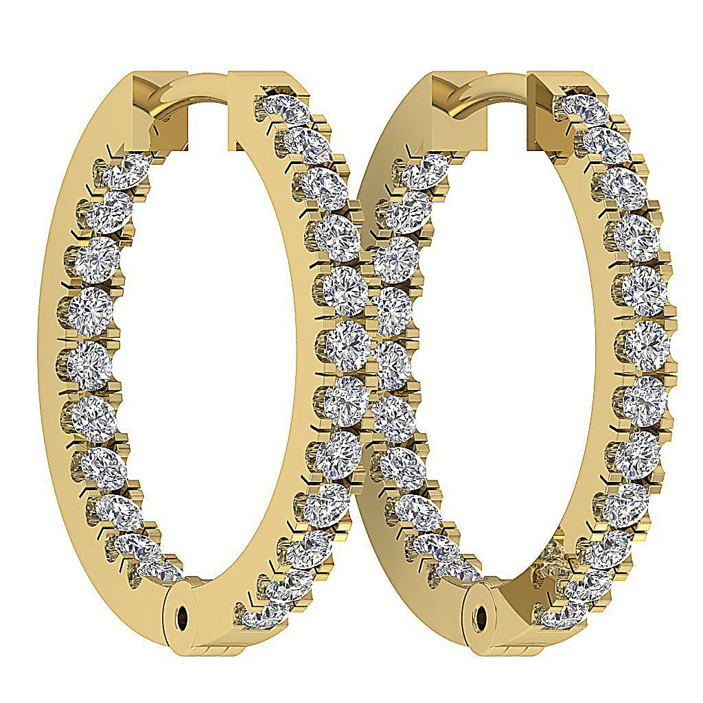 The Colton Beautiful In Outside Natural Round Diamond Hoops Earring 14K Yellow Gold