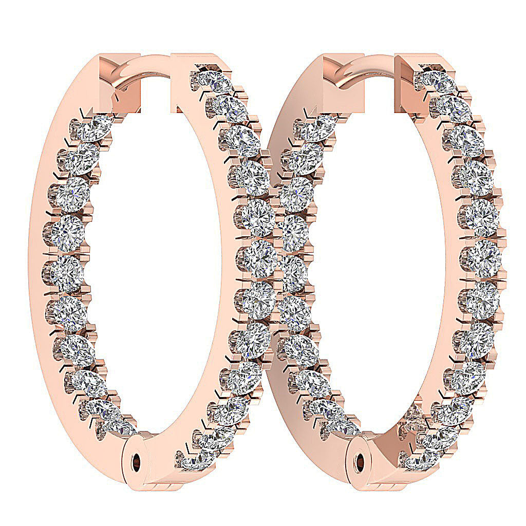 The Colton Beautiful In Outside Natural Round Diamond Hoops Earring 14K Yellow Gold
