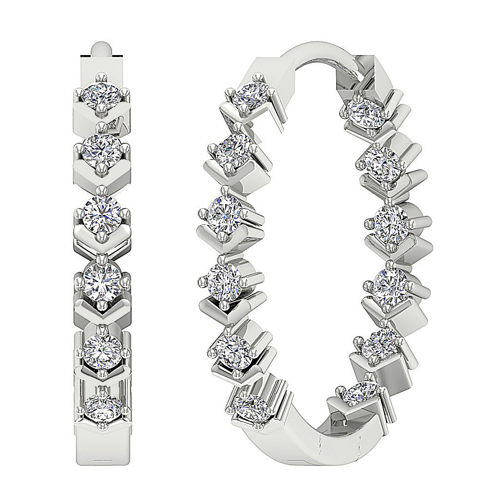 The Jeremiah Excellent Natural Diamond Hoops Earring Prong Set 14K White Gold