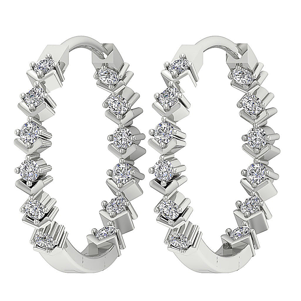 The Jeremiah Excellent Natural Diamond Hoops Earring Prong Set 14K White Gold