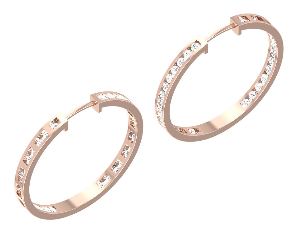 The Harrison Round Cut Inside Outside Channel Set Hoops Earring 14K Solid Gold