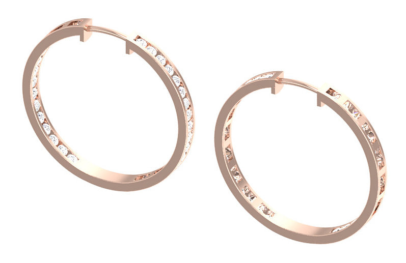 The Harrison Round Cut Inside Outside Channel Set Hoops Earring 14K Solid Gold