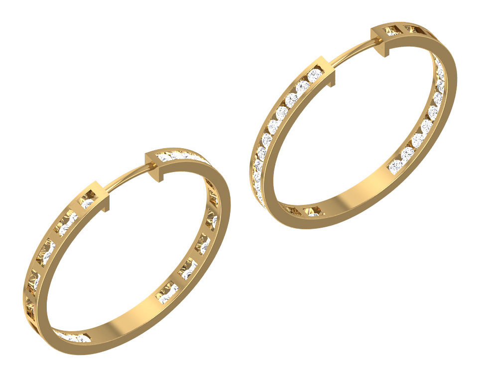 The Harrison Round Cut Inside Outside Channel Set Hoops Earring 14K Solid Gold