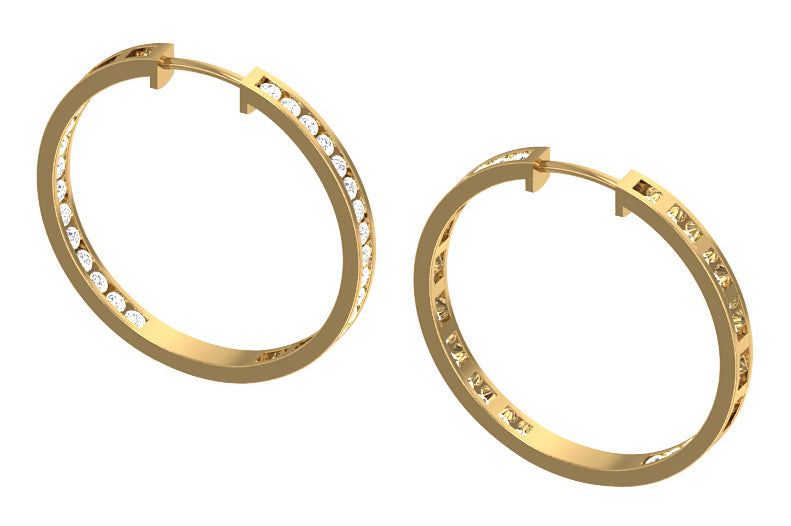 The Harrison Round Cut Inside Outside Channel Set Hoops Earring 14K Solid Gold