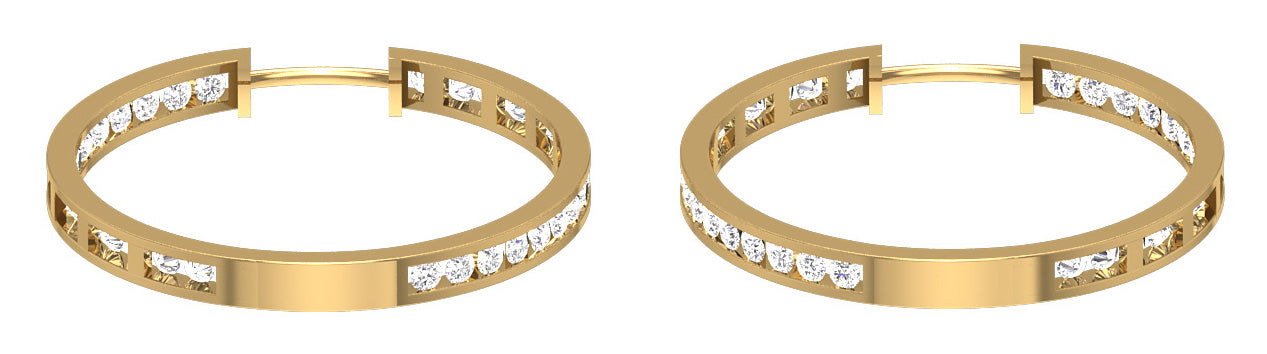 The Harrison Round Cut Inside Outside Channel Set Hoops Earring 14K Solid Gold