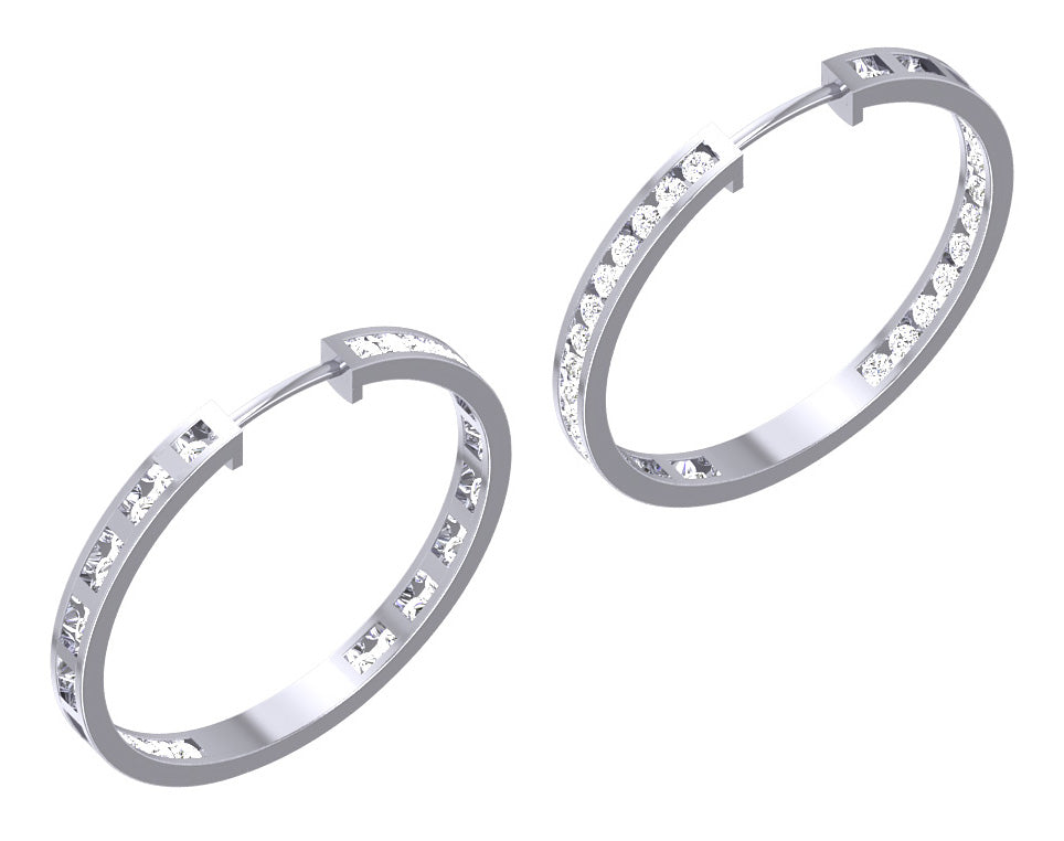 The Harrison Round Cut Inside Outside Channel Set Hoops Earring 14K Solid Gold