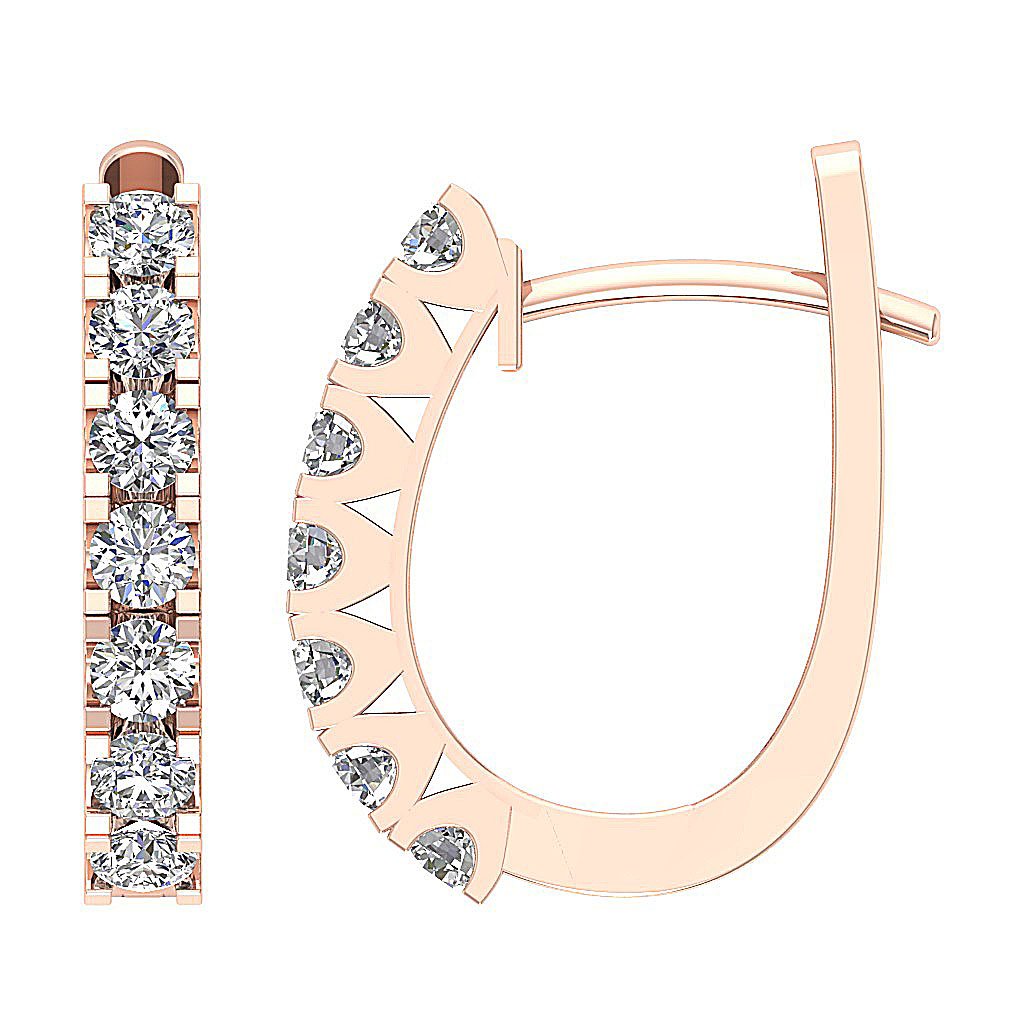 Natural Diamond Large Hoop Engagement Earrings SI1/I1 G 1.00 Ct 18k/14k Rose Gold Prong Set