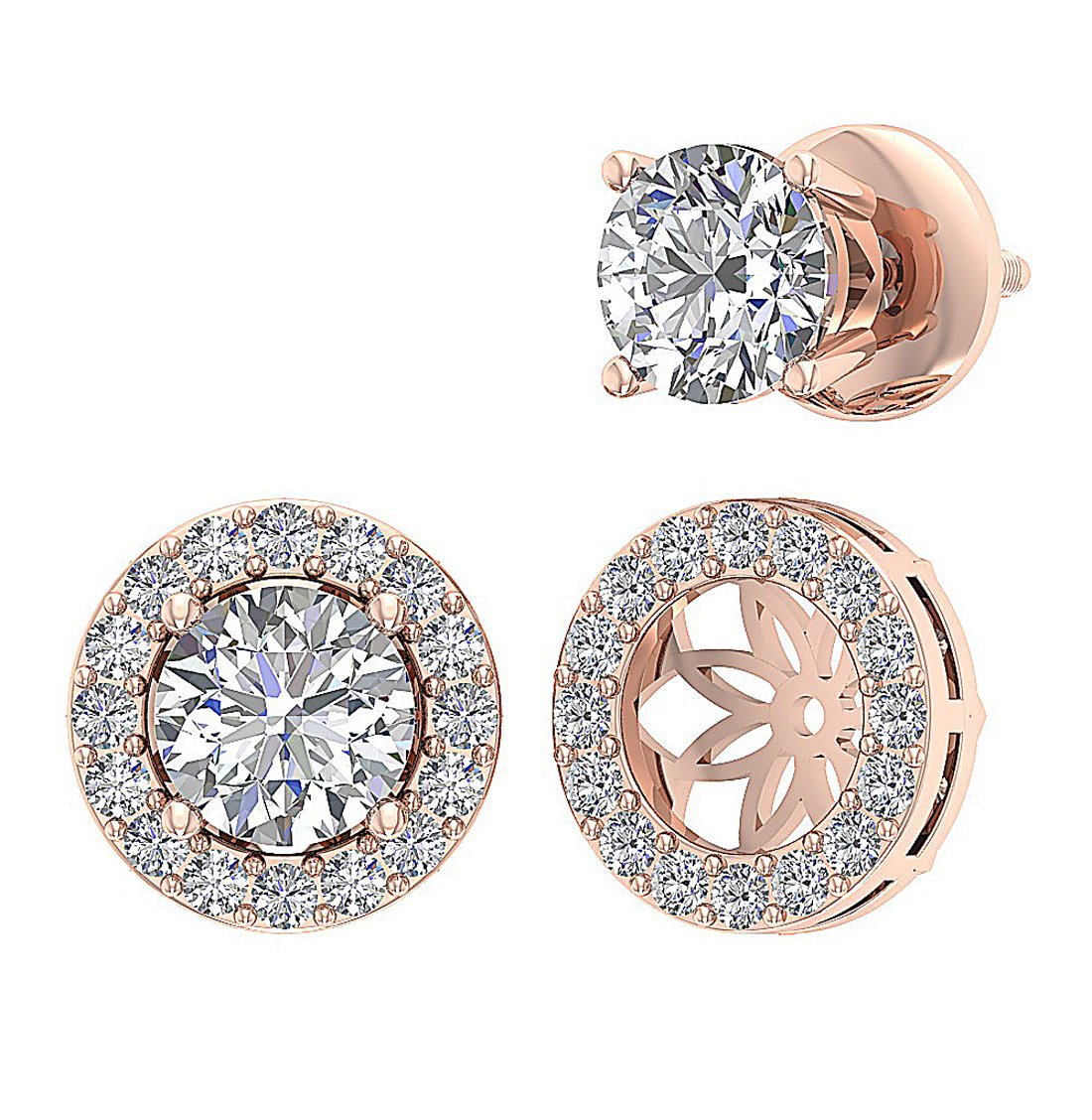 14k Solid Gold Genuine Diamonds I1 G 2.11 Ct Removable Jacket Studs Earrings Set
