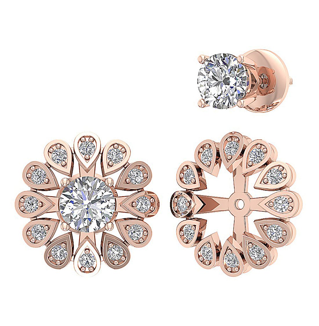 I1 G 2.10 Ct Natural Diamond 14k Solid Gold Removable Jacket Studs Earrings Set