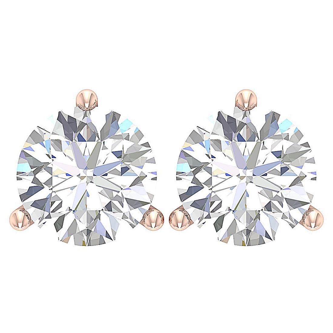 14k/18k Gold Genuine Diamond Martini 3 Prong Set SI1 G 1.50 Ct Solitaire Studs Earrings