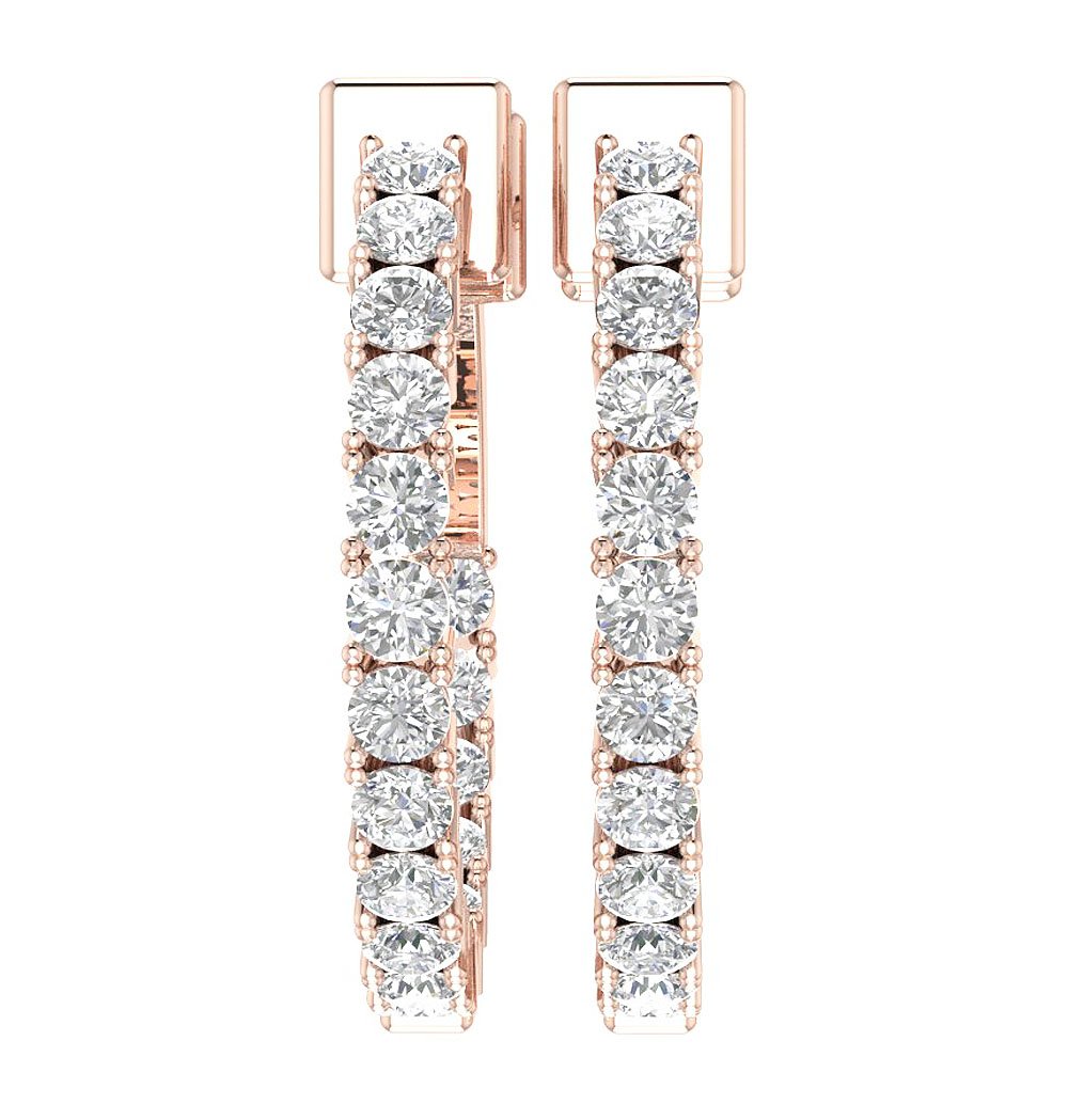 VS1/SI1/I1 G 1.75 Ct Inside Outside Large Hoop Wedding Earrings Genuine Diamond 18k/14k Yellow Gold Prong Set