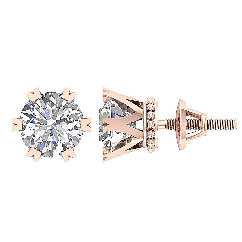 SI1/I1 G 1.10 Ct Round Diamond 14k Solid Gold Designer Solitaire Studs Earrings