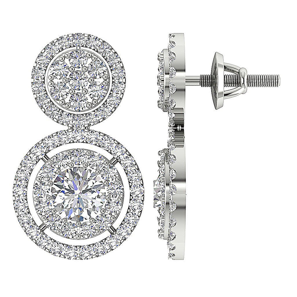 Prong Set Dangle Engagement Earrings Natural Diamond SI1/I1 G 2.55 Ct 18k/14k White Yellow Rose Gold