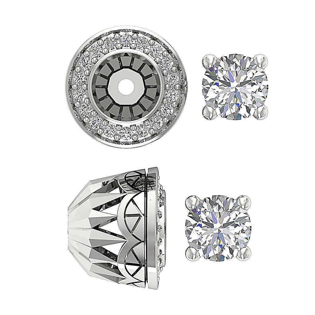 14k Solid Gold Natural Diamond VS1/SI1/I1 G 1.50 Ct Removable Jacket Studs Earrings