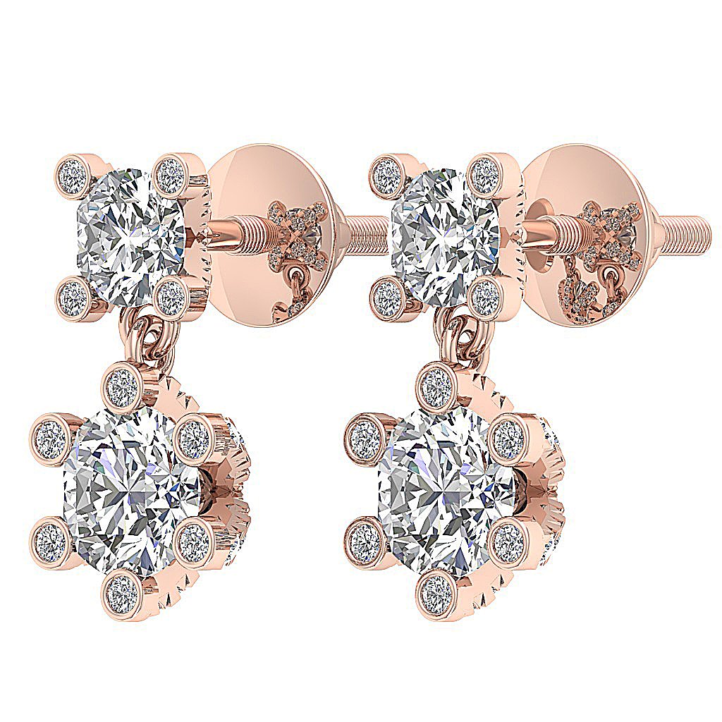 SI1/I1 G 1.70 Ct Fashion Wedding Earrings Genuine Diamond 18k/14k Yellow Gold Prong Bezel Set