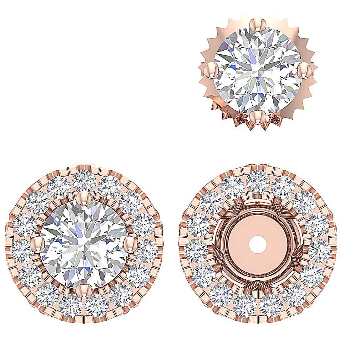 14k Solid Gold Round Diamond SI1/I1 G 1.55 Ct Removable Jacket Studs Earrings