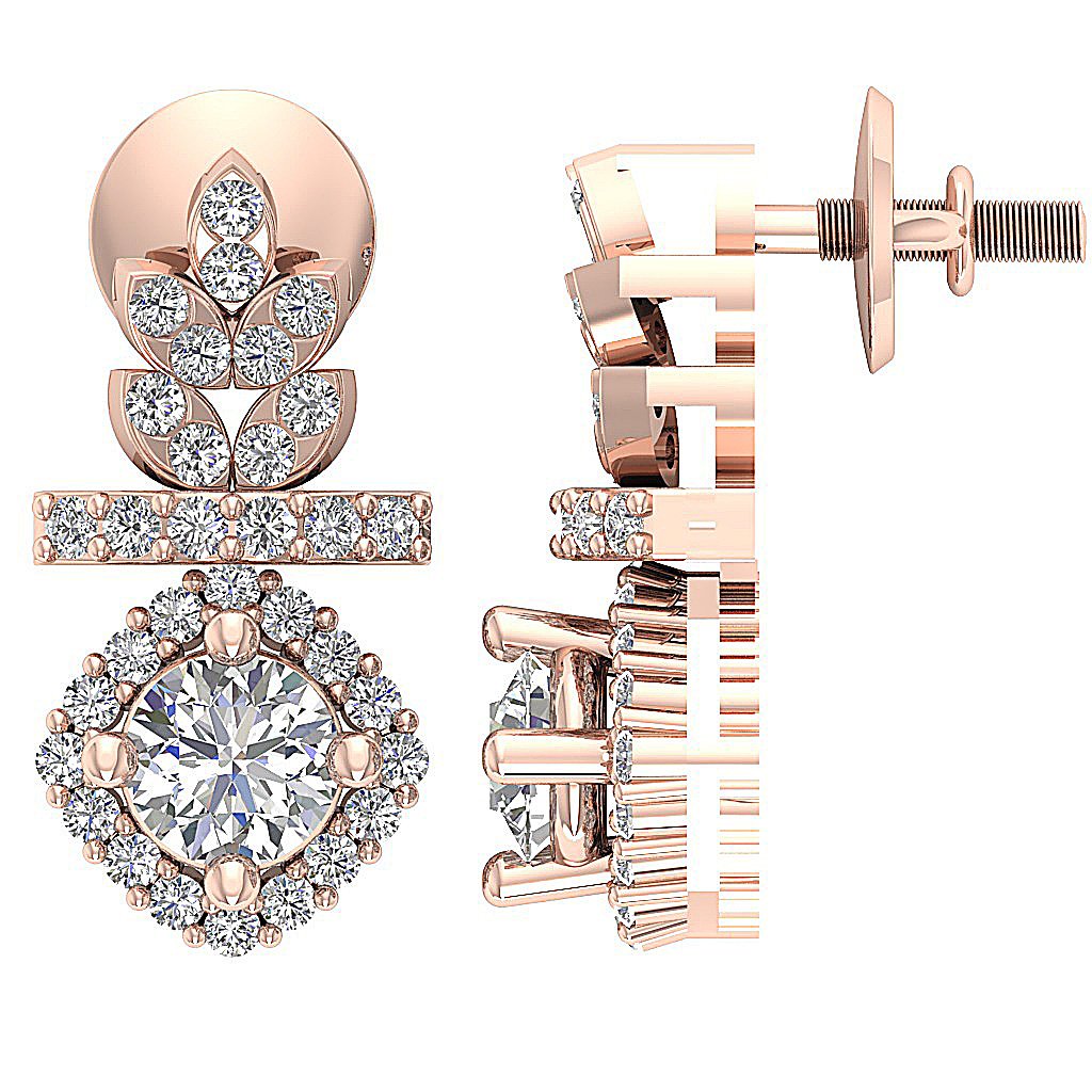 18k/14k Rose Gold Chandelier Anniversary Earring Round Diamond SI1/I1 G 0.85 Ct Prong Set