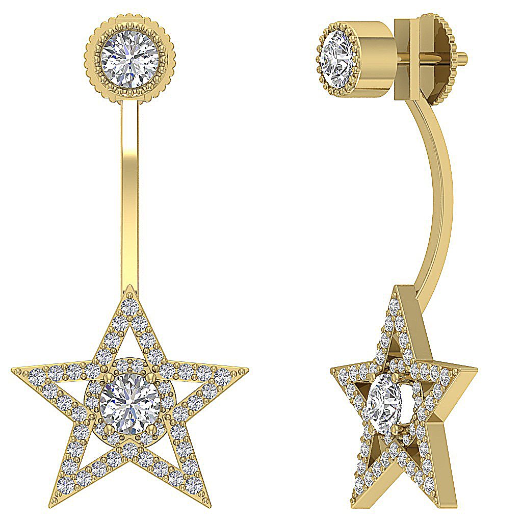14k Solid Gold Round Diamond SI1/I1 G 1.30 Ct Removable Jacket Studs Earrings