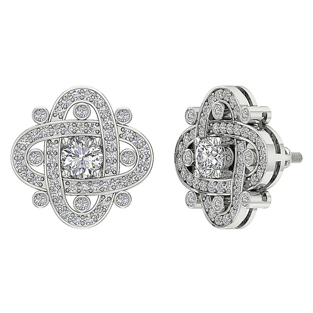 Natural Diamond Fashion Engagement Earrings SI1/I1 G 1.50 Ct 18k/14k White Gold Prong Bezel Set