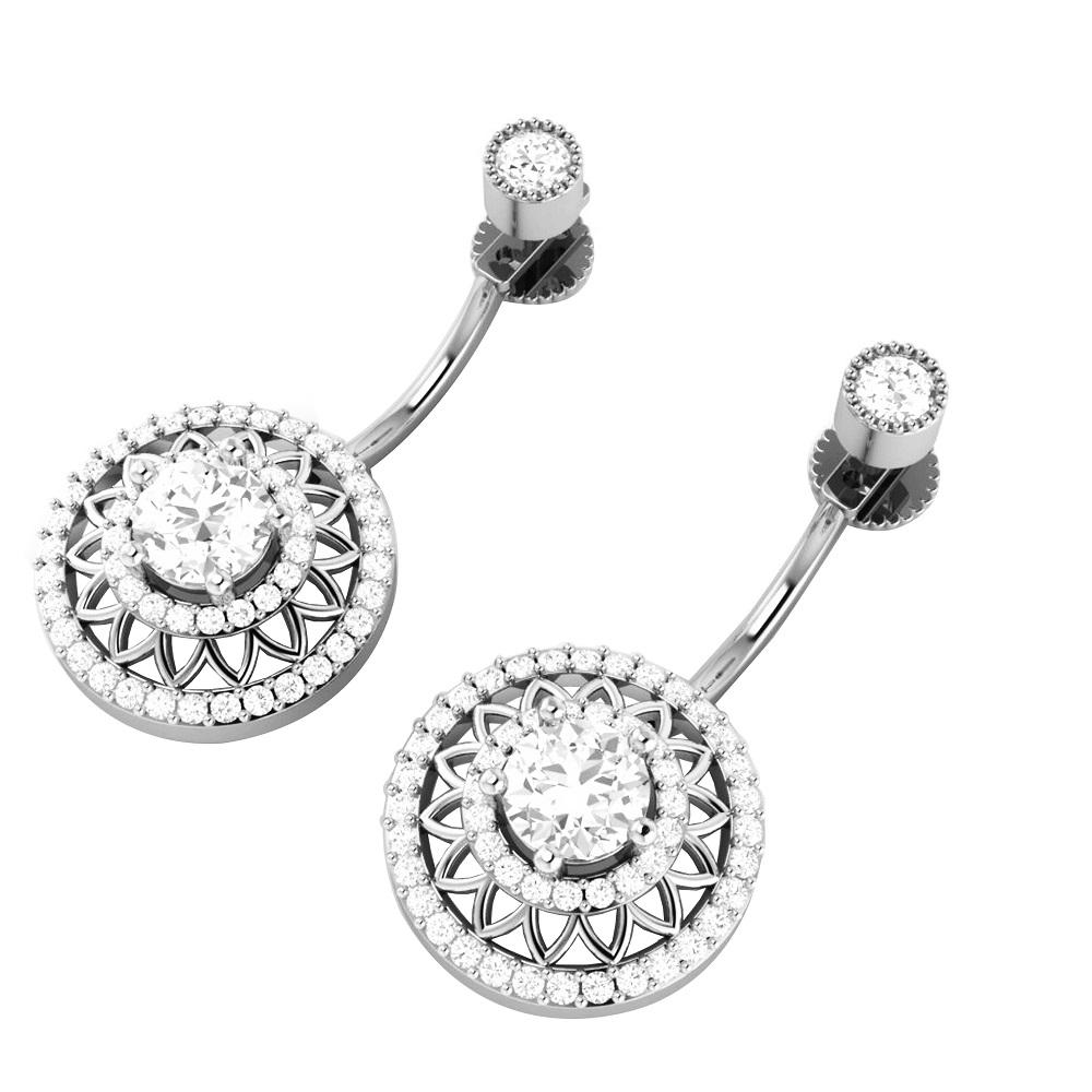 Prong Bezel Set Chandelier Anniversary Earring Round Diamond SI1/I1 G 3.00 Ct 18k/14k White Gold