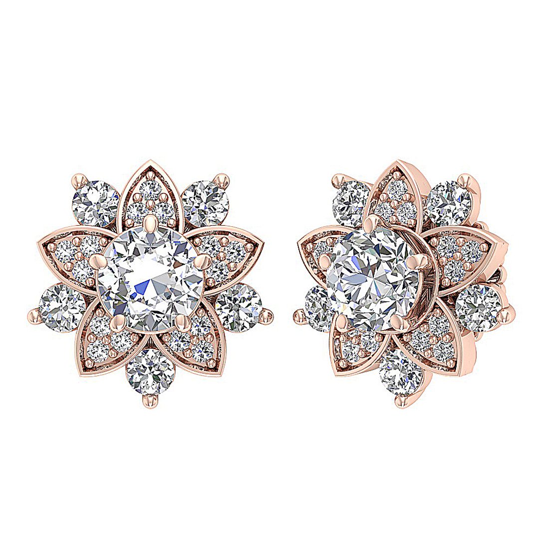 14k Gold Round Diamonds VS1/SI1/I1 G 2.30 Ct Removable Jacket Studs Earrings 12.15 MM