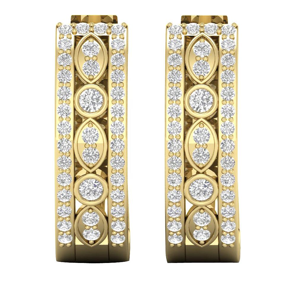 Medium Hoop Engagement Earrings Natural Diamond SI1/I1 0.75 Ct 18/14k Solid Gold Prong Bezel Set