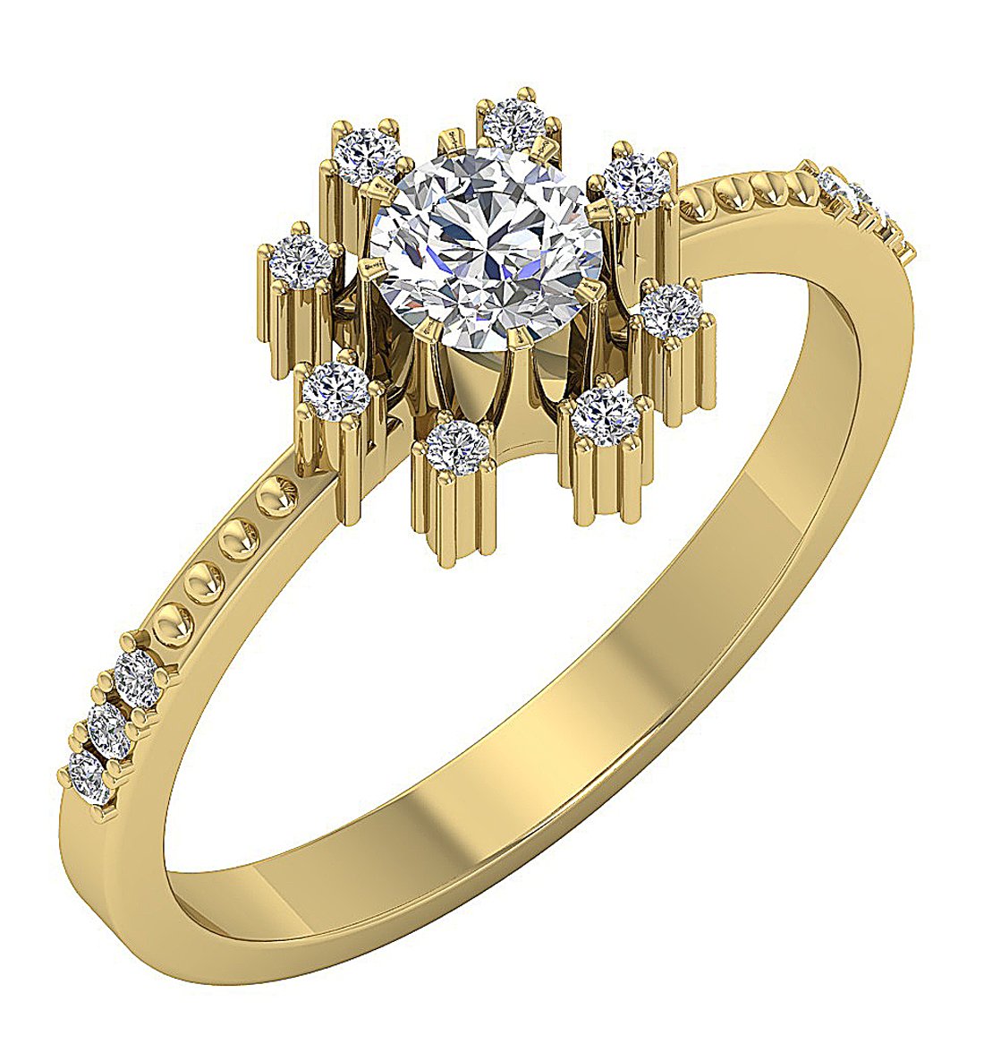 Accent Solitaire Anniversary Ring Round Diamond 14k Yellow Gold I1 G 0.60 Ct Prong Set