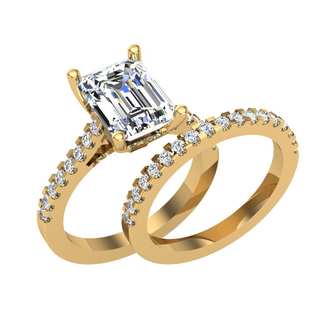 Engagement Wedding Band Sets Emerald Round Diamond VS1 F 2.51 Ct 14K Gold