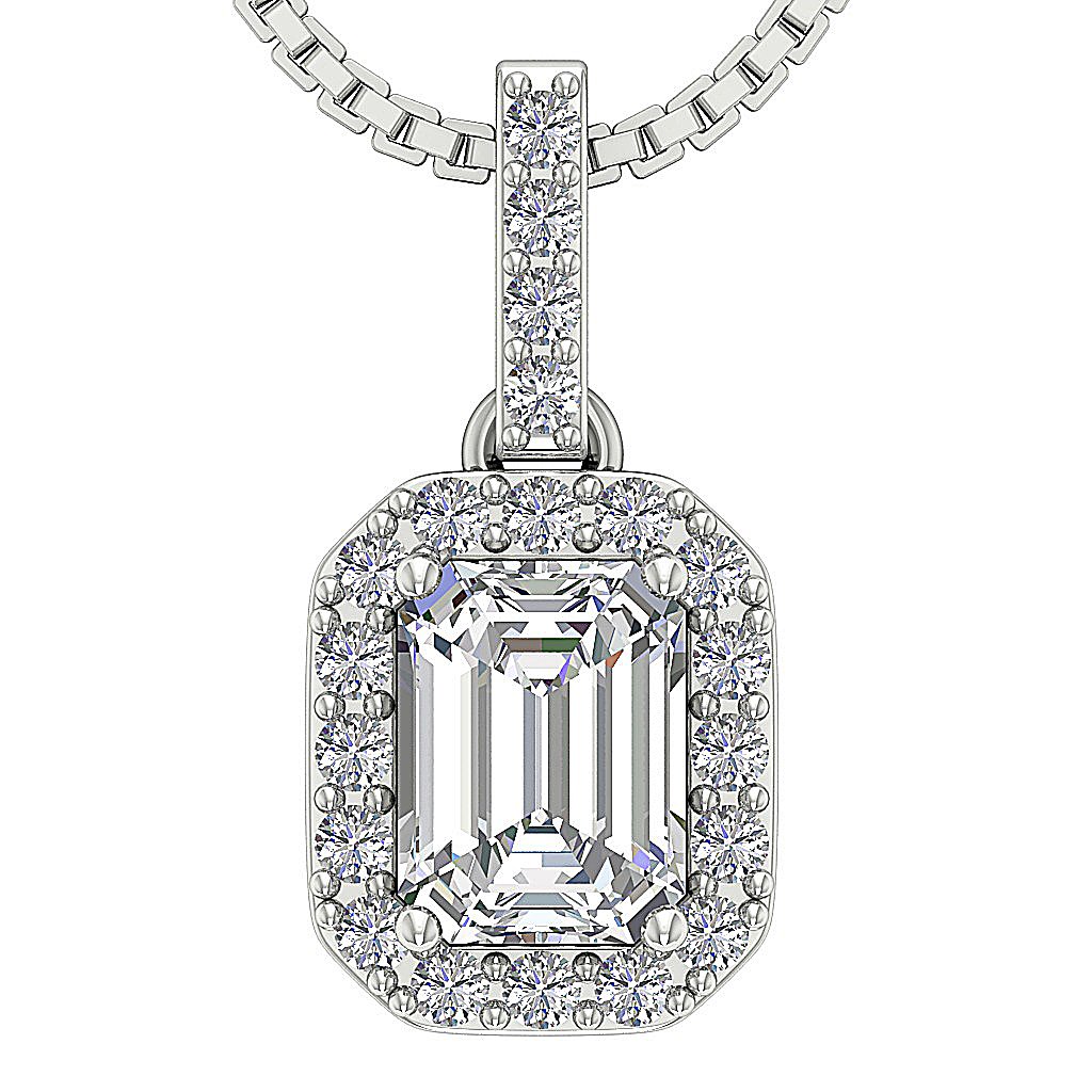 Halo Cluster Pendant I1 H 1.10 Ct Emerald Round Diamond 14k Solid Gold