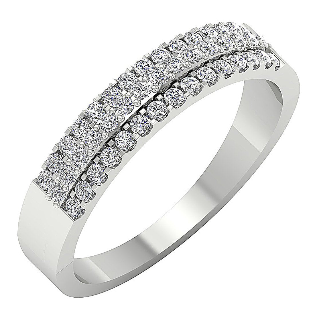 3 Row Wedding Ring I1 G 0.50 Ct Round Diamond 14K White Yellow Rose Gold 4.35MM