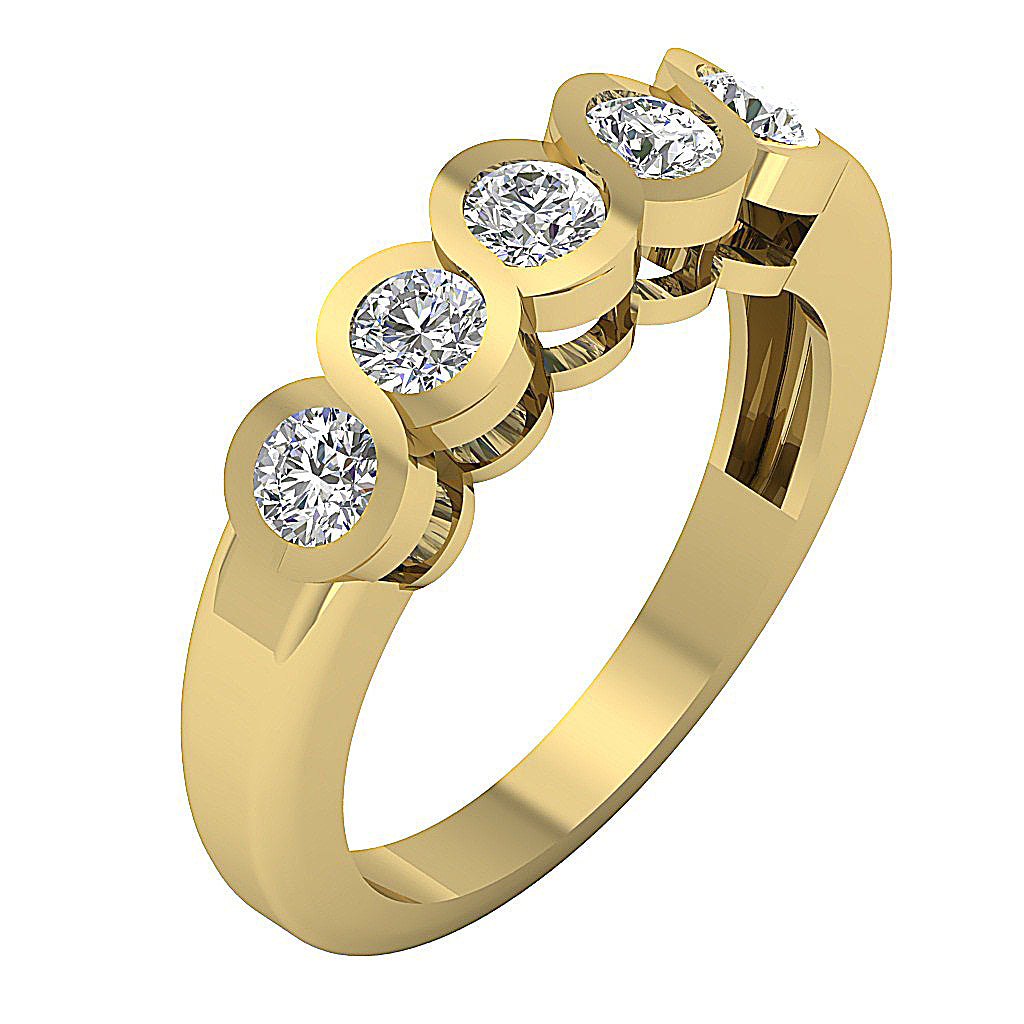 The Soren Unique Bezel Set Genuine Diamond Yellow Gold Five Stone Ring