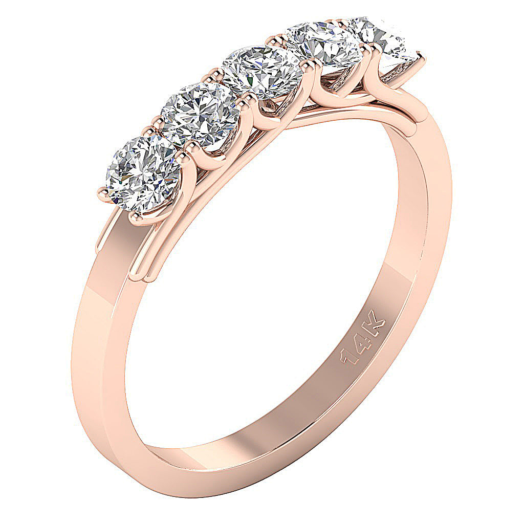 1.50Carat Designer Five Stone Round Brilliant Cut Diamond Wedding 14K Gold Ring