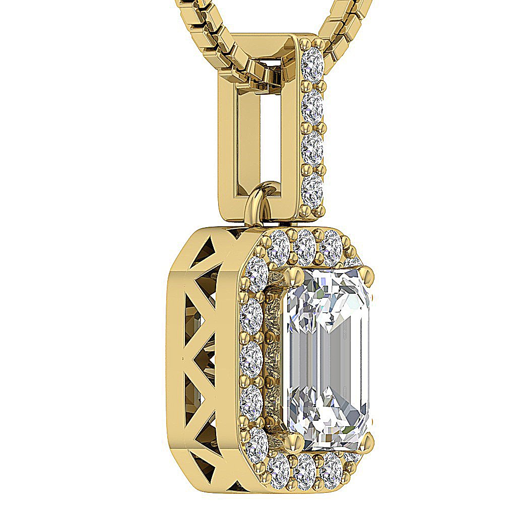 Halo Cluster Pendant I1 H 1.10 Ct Emerald Round Diamond 14k Solid Gold